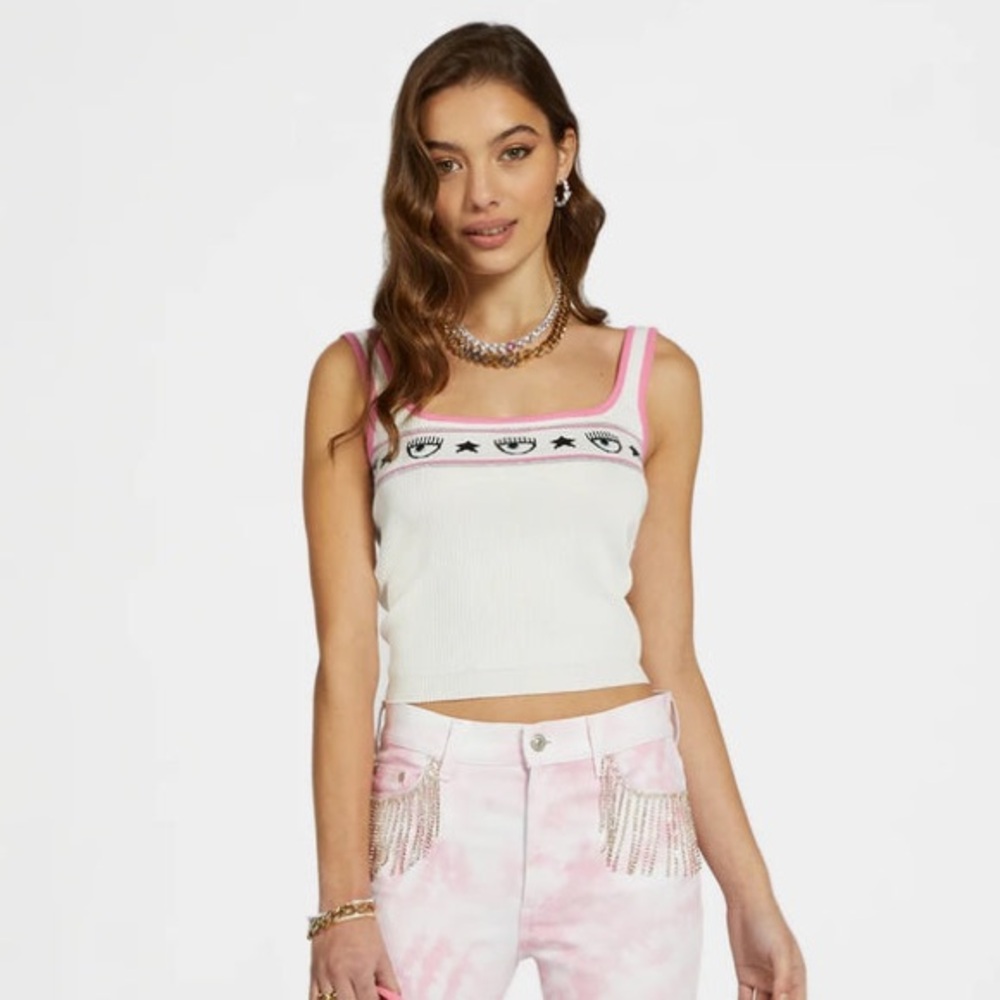Chiara Ferragni Ribbed White Tank Top